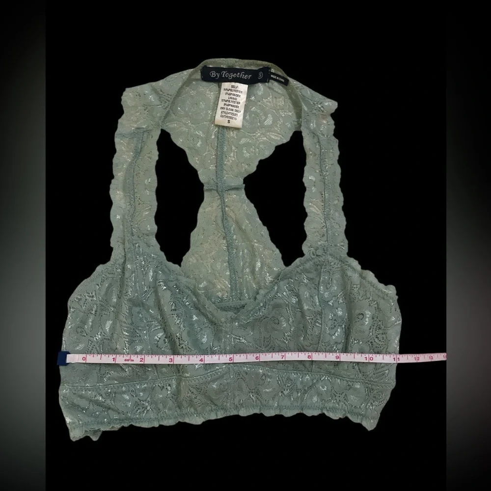 Mint green lace racer back galloon bra bralette boho S free people design